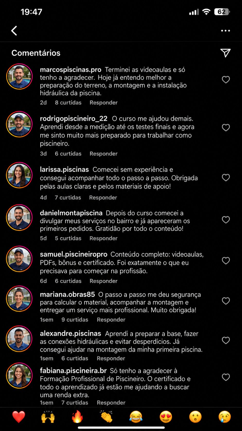 Depoimentos de alunos da Formação Piscineiro Profissional