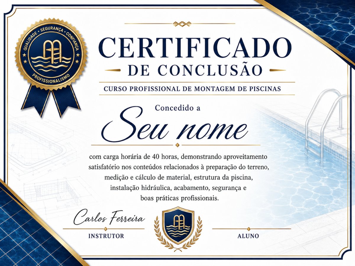 Certificado Oficial de Conclusão da Formação Piscineiro Profissional